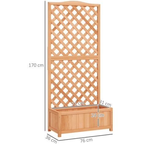 Jardinière surélevée avec treillis, jardinière d'extérieur en bois de sapin pour plantes grimpantes, fleurs et légumes, idéale pour le jardin et le balcon, 76 x 36 x 170 cm, marron