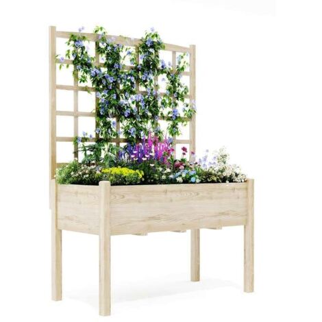 Jardinière Surélevée avec Treillis, Jardinière en Bois avec des Jambes, Jardinière Surélevée pour Légumes Et Plantes Grimpantes