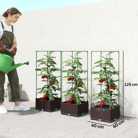 Jardinière surélevée avec treillis, lot de 3, bac à fleurs avec trous de drainage