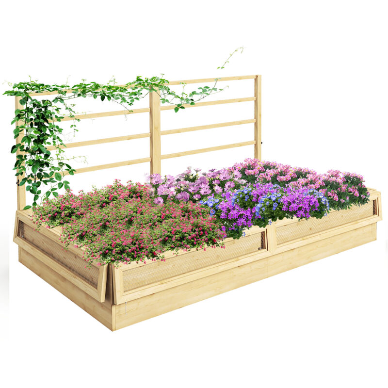 Jardinière surélevée, bac à plantes, bac à herbes aromatiques, résistante aux intempéries, 1 treillis, 183 x 98,5 x 95 cm, naturel