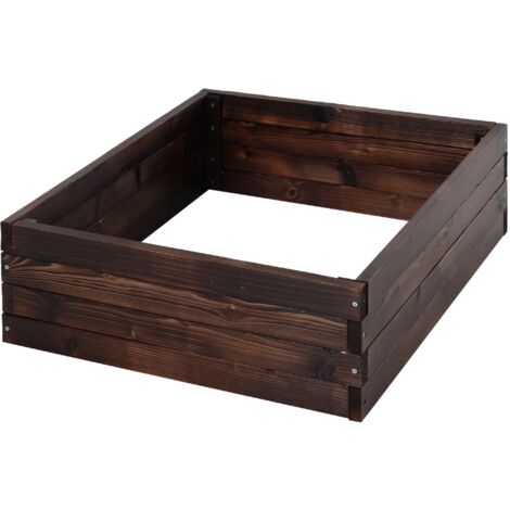 Jardinière surélevée, bac à plantes, potager, jardin d'herbes aromatiques, bois massif, brun foncé, 60 x 60 x 23 cm