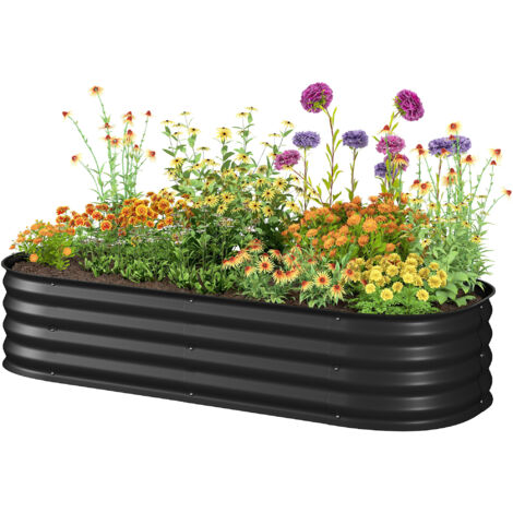 Jardinière surélevée carré potager de jardin en acier modulable légumes, plantes, fleurs, dim. 150 x 62 x 30 cm noir