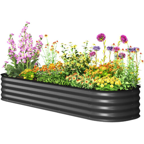 Jardinière surélevée carré potager de jardin en acier modulable légumes, plantes, fleurs, dim. 195 x 62 x 30 cm gris