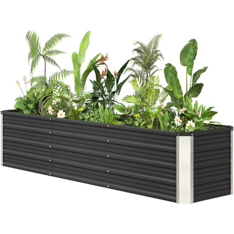 Jardinière surélevée en acier avec gants, carré potager de jardin pour fleurs, herbes, légumes, 183 x 47 x 40 cm, gris