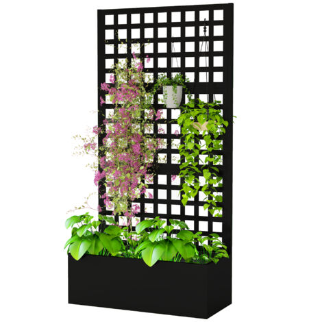 Jardinière surélevée en acier galvanisé noir 89x40x178cm avec treillis pour plantes grimpantes, brise-vue de jardin