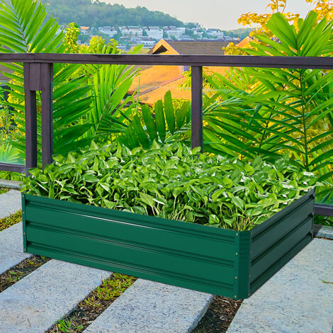 Jardinière Surélevée en Acier Jardinière en Métal Cadre de Jardin Extérieur en Métal Jardinière Surélevée à 4 Panneaux 100 x 80 x 30cm Vert