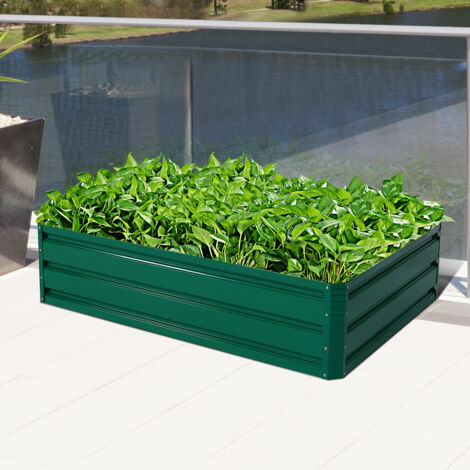 Jardinière Surélevée en Acier Jardinière en Métal Cadre de Jardin Extérieur en Métal Jardinière Surélevée à 4 Panneaux 120 x 90 x 30cm Vert