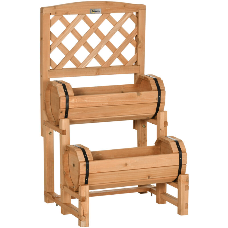 Jardinière surélevée en bois 45x45x80cm, avec support grimpant, design rustique, jaune