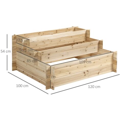 Jardinière surélevée en bois à 3 niveaux, potager d'extérieur surélevé, fleurs, légumes et herbes aromatiques, 120 x 100 x 54 cm