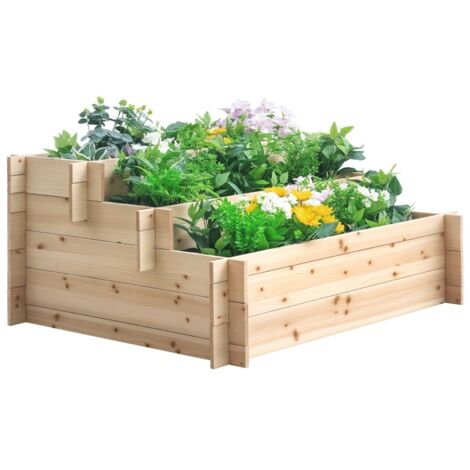 Jardinière surélevée en bois à 3 niveaux, potager d'extérieur surélevé, fleurs, légumes et herbes aromatiques, 120 x 100 x 54 cm