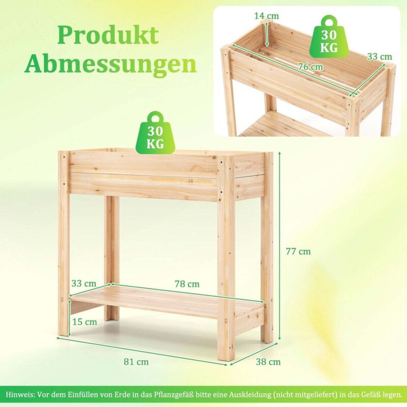 Jardiniere surelevee en bois avec etagere et drainage