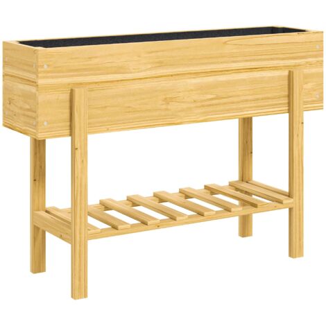 Jardinière Surélevée en Bois avec Étagère, Trous de Drainage, Bac à Plantes pour Jardin/Balcon, 100x30x70,5 cm Nature