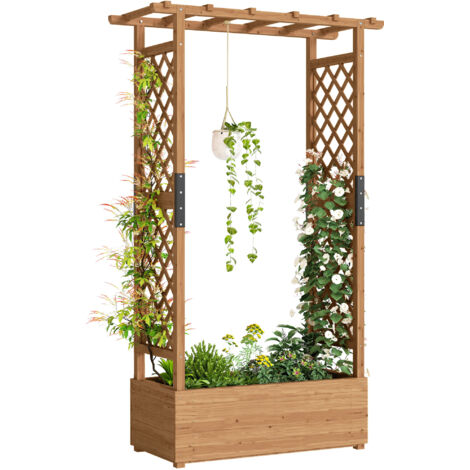 Jardinière surélevée en bois avec treillis et toit, pour fleurs et légumes, 110 x 44 x 181 cm, orange