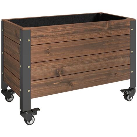 Jardinière surélevée en bois, bac à plantes sur roulettes, châssis mobile, jardinière, bac à fleurs 60 x 30 x 41 cm pour jardin et balcon
