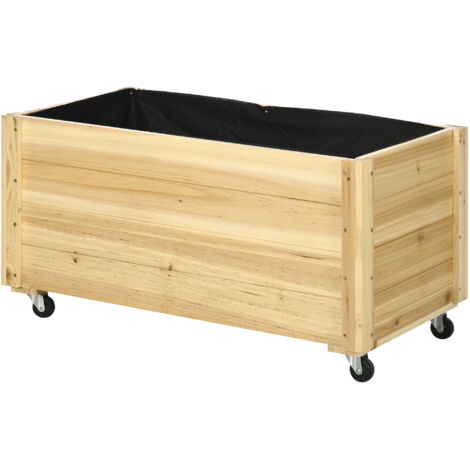 Jardinière surélevée en bois de sapin naturel avec roues et trou de drainage, 89x48x47 cm
