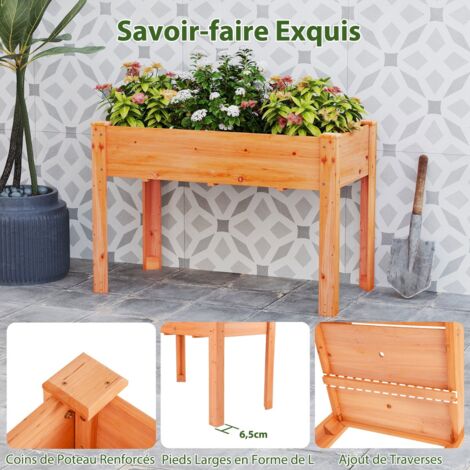 Jardinière Surélevée en Bois de Sapin Orange 113 x 53 x 82 cm, Bac de Culture avec Trous de Drainage, Structure Renforcée, Potager Ergonomique pour Fleurs Légumes Aromates Extérieur