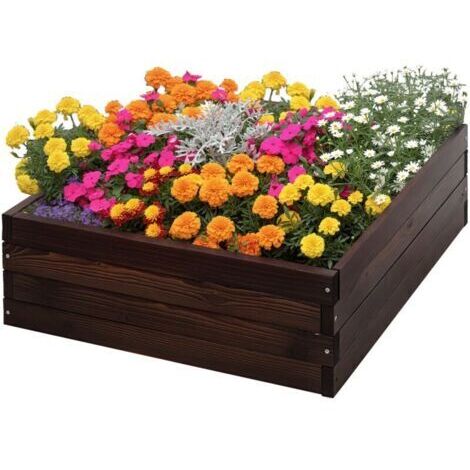 Jardinière surélevée en bois massif, bac à plantes, potager d'herbes aromatiques, 60x60x23 cm, marron foncé