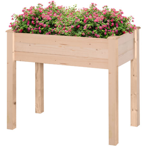 Jardinière surélevée en bois naturel 86x46x76 cm, carré potager sur pied avec trous de drainage et tissu non tissé