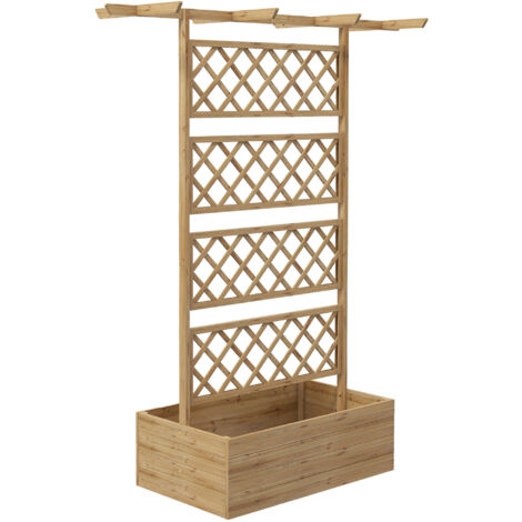 Jardinière surélevée en bois Outsunny avec toit, support pour plantes grimpantes et treillis, idéale pour le jardin ou le balcon. Dimensions : 160 x 55 x 183 cm. Bois naturel.