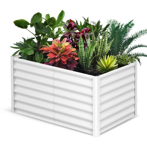 Jardinière surélevée en métal galvanisé 180x90x60 cm – Blanc– Drainage optimal pour légumes et herbes – Assemblage rapide
