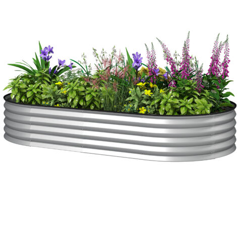 Jardinière surélevée galvanisée acier lit jardin bordure caoutchouc 181x93x30 cm argent