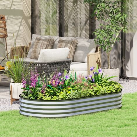 Jardinière surélevée galvanisée en acier lit de jardin bordure caoutchouc 181 x 93 x 30 cm argent
