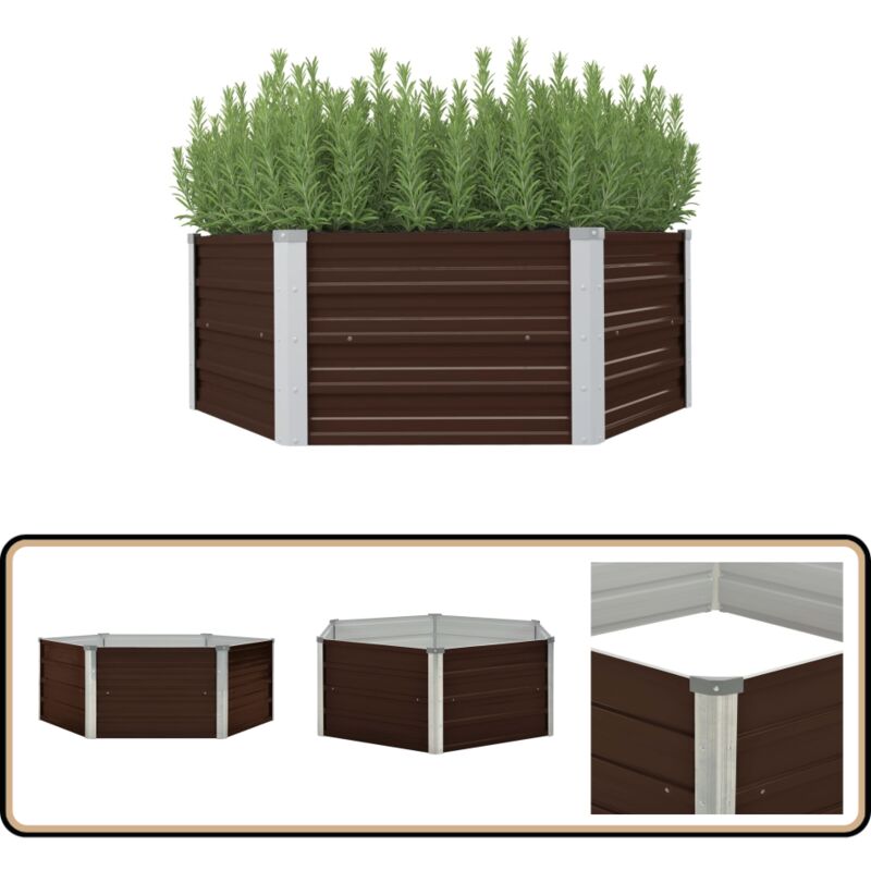 Jardinière surélevée Marron 129x129x46 cm Acier galvanisé - Jardinierre Surélevée - Jardinière Hexagonale - Pot De Fleurs Extérieur - Jardinière