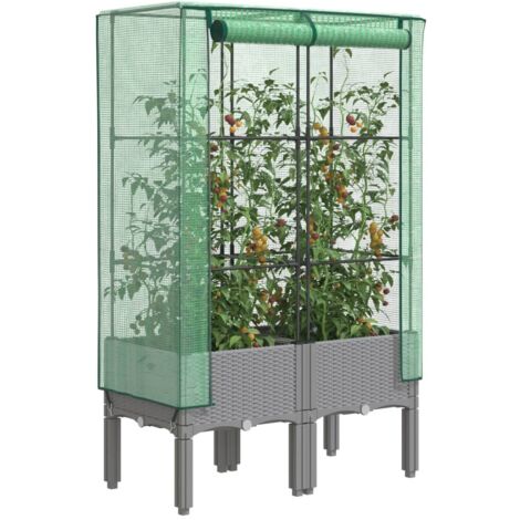 Jardinière surélevée-Pot de fleur avec housse aspect rotin 80x40x140 cm