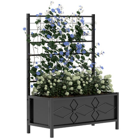 OUTSUNNY Jardinière treillis sur pied design fleurs - dim. 90 x 40 x 120 cm - acier thermolaqué noir