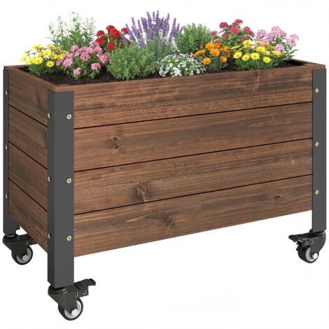 Jardinière surélevée rectangulaire en bois avec roulettes, bac potager carré 60x30x41 cm, couleur marron