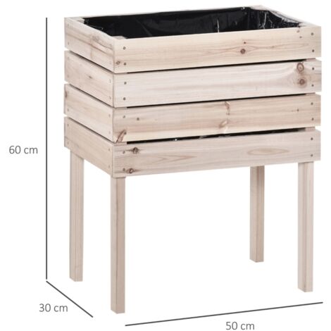 Jardinière surélevée, résistante aux intempéries, en bois massif, 50 cm x 30 cm x 60 cm, naturelle