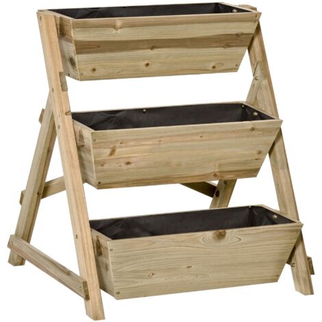 Jardinière surélevée, support à fleurs en bois, échelle à plantes à 3 étagères, étagère à plantes, support pour plantes, étagère à fleurs, 71 x 61 x 77 cm