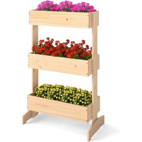 Jardinière Surélevée Vertical à 3 Niveaux avec 3 Bacs à Fleurs en Bois, Lit de Jardin Autoportant Intérieur Extérieur, 69 x 39 x 109 cm