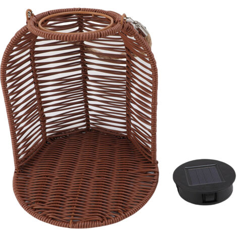 Jardinière suspendue avec lumière solaire LED, panier en rotin PC étanche, lanterne suspendue pour jardin et terrasse, marron foncé