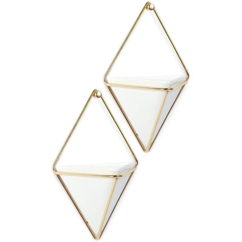 Jardinière Suspendue et Décoration Murale Géométrique Pour Petite Plante, Plante Succulente et Bien Plus Encore, Blanc/Laiton, Lot de 2