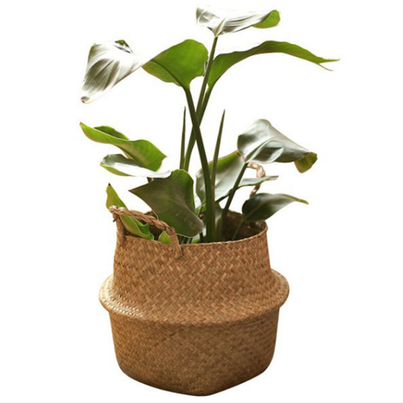 Cache-pot Jardinière tissée à la main Forme ronde Conteneur de pique-nique Panier de rangement Jardin Vase à fleurs Pots de plantes pour la