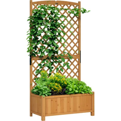 jardinière treillis bois sapin fond surélevé drainage 90x45x180 plantes grimpantes jardin jaune