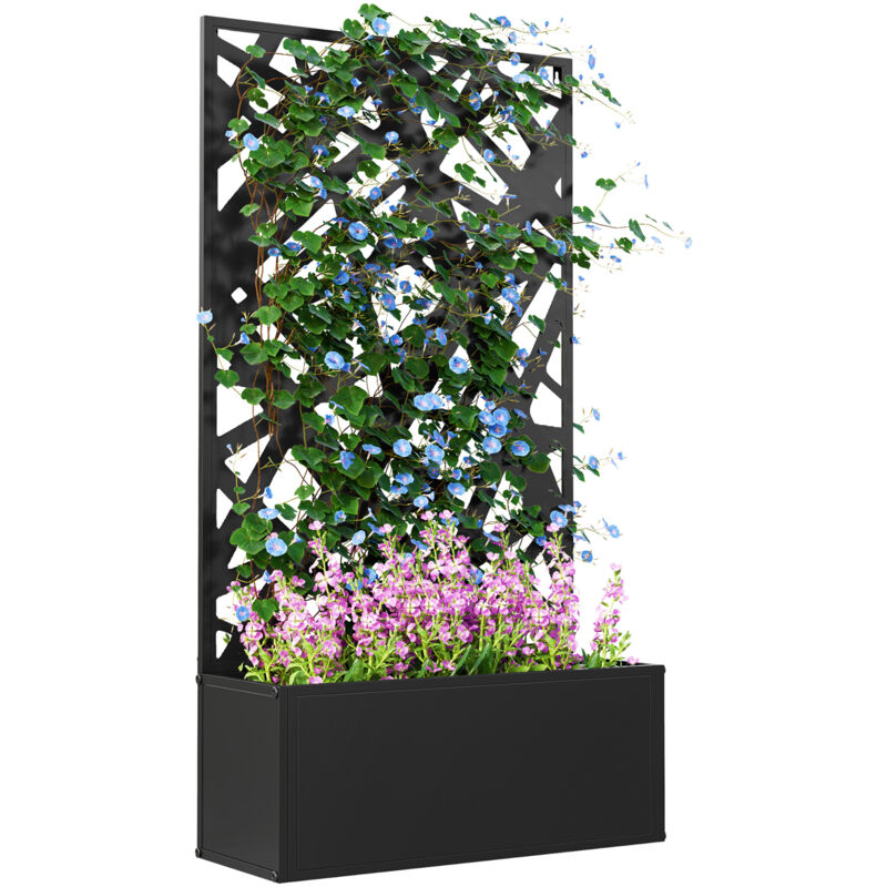 Jardinière treillis haut design graphique rectiligne - 61 x 23 x 113 cm - métal thermolaqué noir