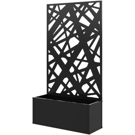 Jardinière treillis haut design graphique rectiligne - 61 x 23 x 113 cm - métal thermolaqué noir