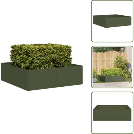 Jardinière vert olive 100x100x30 cm acier - Jardinière - Jardinières - Pot De Fleurs - Support De Jardinière