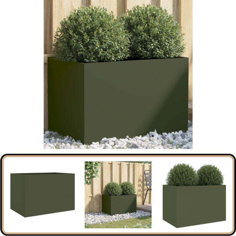 Jardinière vert olive 62x40x39 cm acier - Jardin - Pot De Fleurs - Jardinière - Extérieur - Balcon