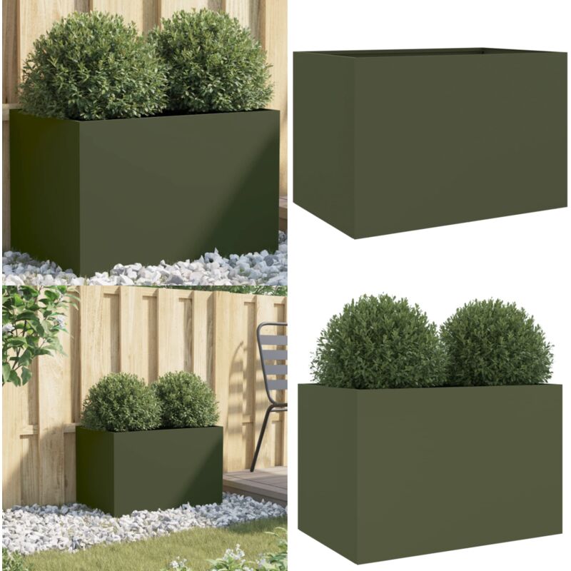Jardinière vert olive 62x40x39 cm acier - Jardin - Pot De Fleurs - Jardinière - Extérieur - Balcon - Home & Living