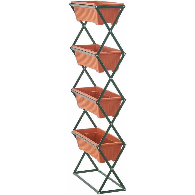 Helloshop26 - Jardinière verticale à 4 niveaux 51 x 21 x 125 cm vert foncé marron