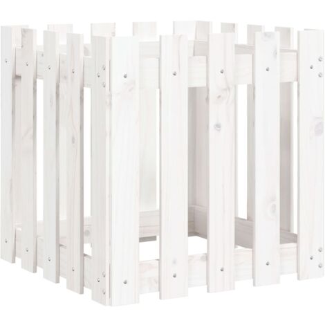Jardinière，Bac à fleurs，Pot de fleurs avec design de clôture blanc 50x50x50 cm pin massif CFW77628