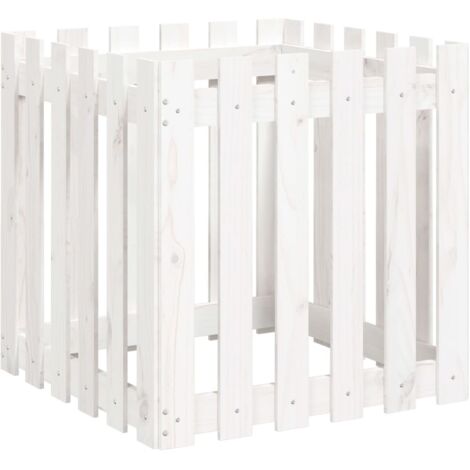 Jardinière，Bac à fleurs，Pot de fleurs avec design de clôture blanc 60x60x60 cm pin massif CFW44469