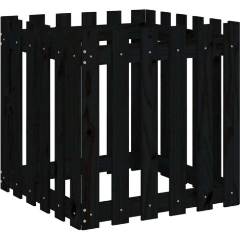 Jardinière，Bac à fleurs，Pot de fleurs avec design de clôture noir 60x60x60 cm pin massif CFW84028