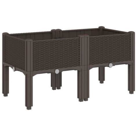 Jardinière，Bac à fleurs，Pot de fleurs avec pieds marron 80x40x42 cm PP CFW57007