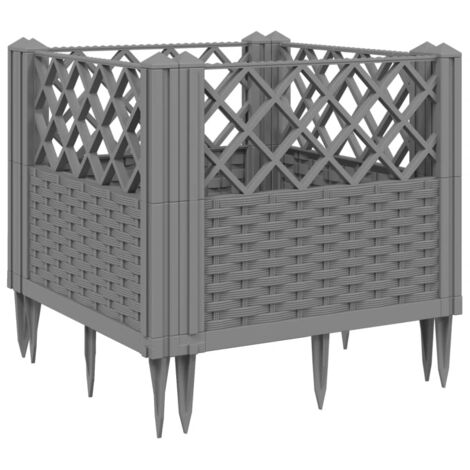 Jardinière，Bac à fleurs，Pot de fleurs avec piquets gris clair 43,5x43,5x43,5 cm PP CFW89241