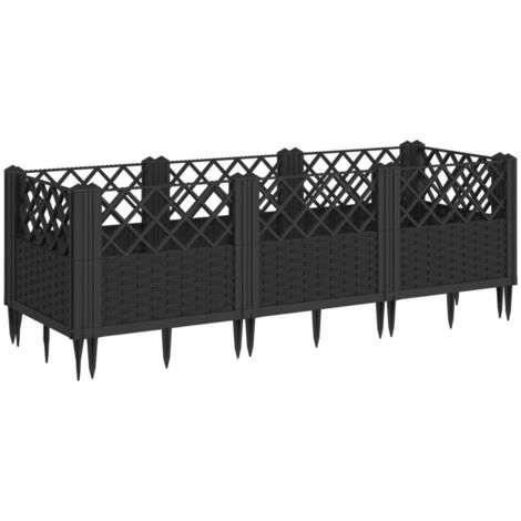 Jardinière，Bac à fleurs，Pot de fleurs avec piquets noir 123,5x43,5x43,5 cm PP CFW13408