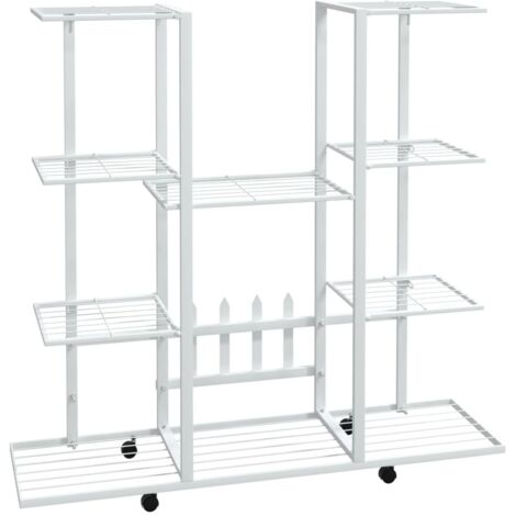 Jardinière，Bac à fleurs，Pot de fleurs avec roues 94,5x24,5x91,5 cm Blanc Fer CFW97220